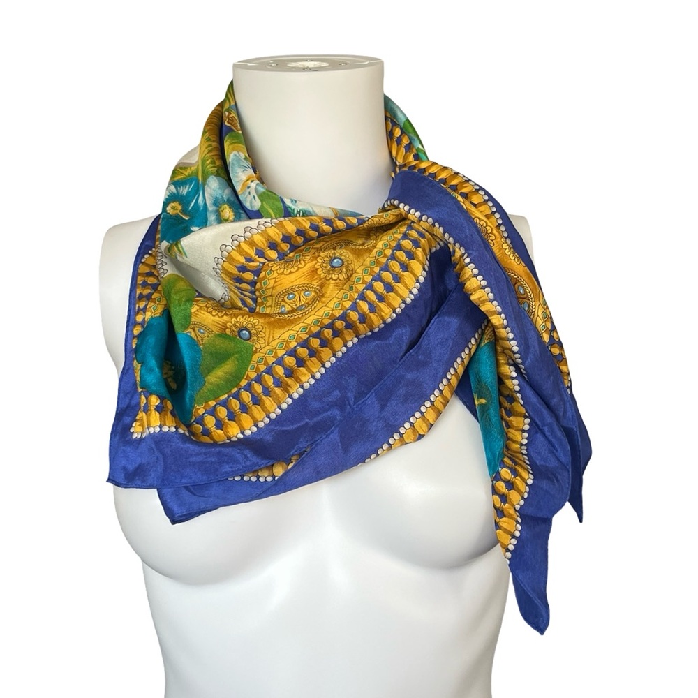 Square Silk Feel Scarf Floral Butterflies Colorful Lightweight